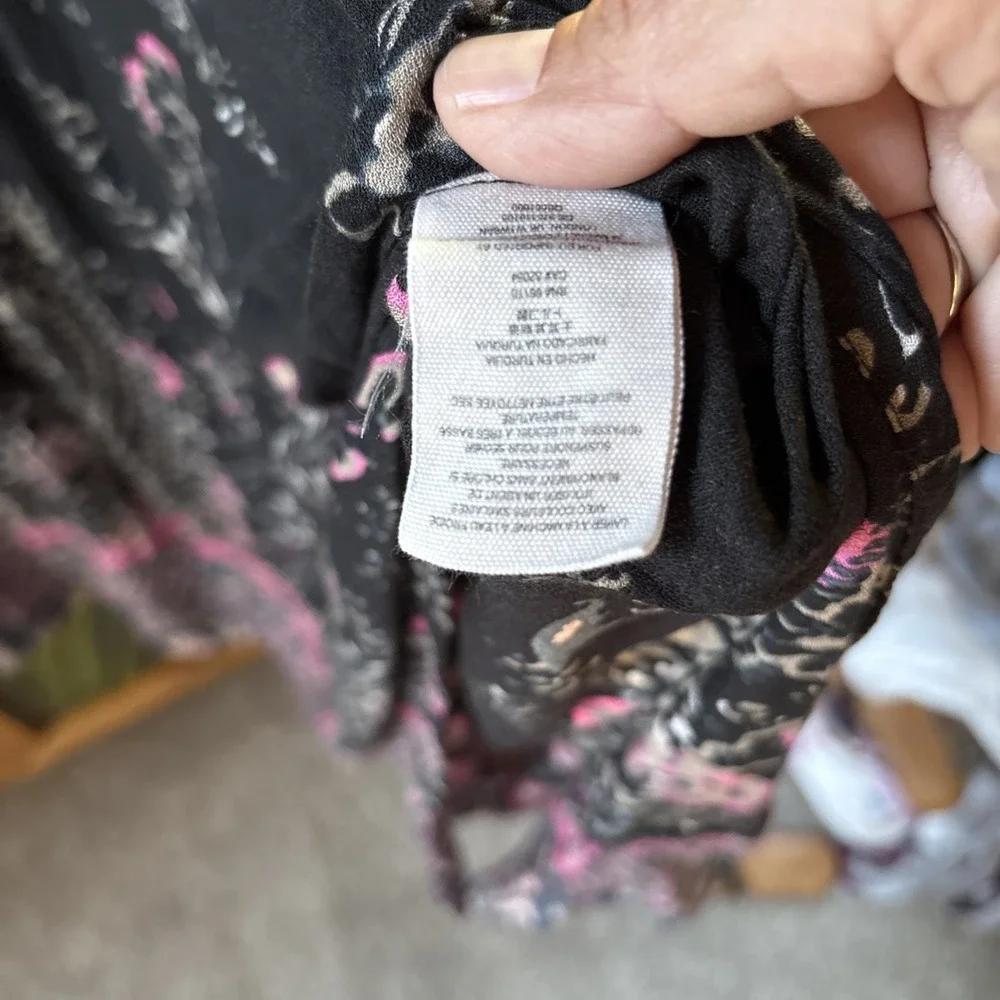 Free People's You Only Knew' Boho Black And‎ Pink Maxi Dress. Size Small